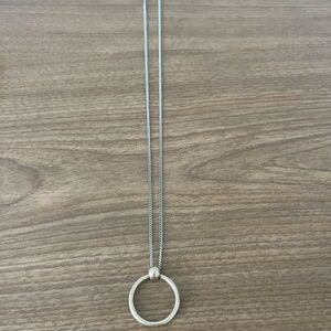 Layering Silver Necklace with Circular Pendant - 22 inches